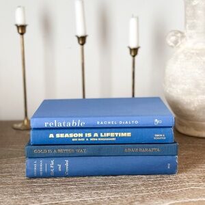 Stack of styling blue books